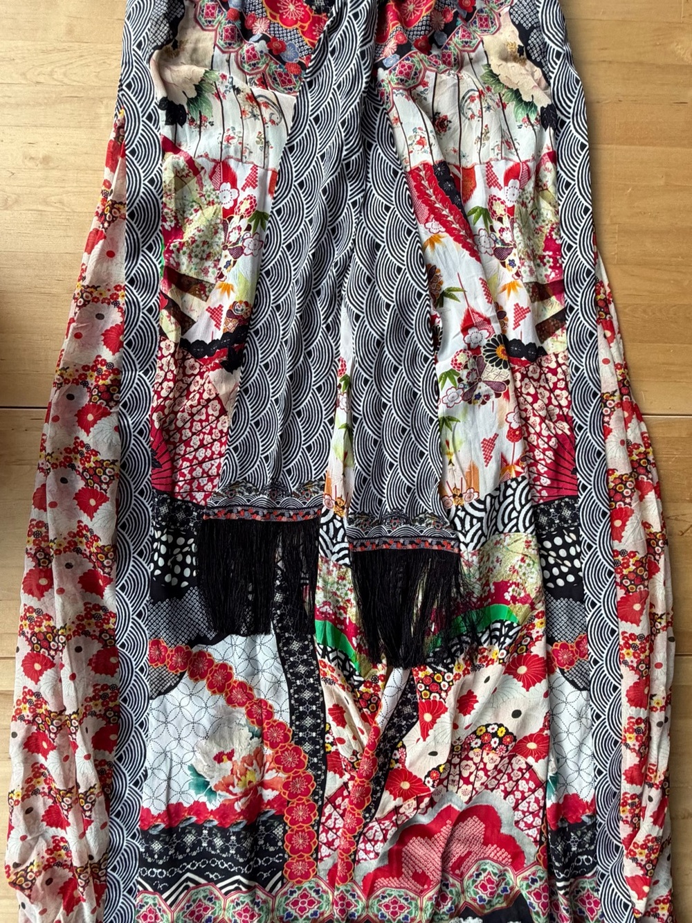 Camilla Multicolor Printed Maxi Skirt in Red, Black and Cream - Picture 5 of 10